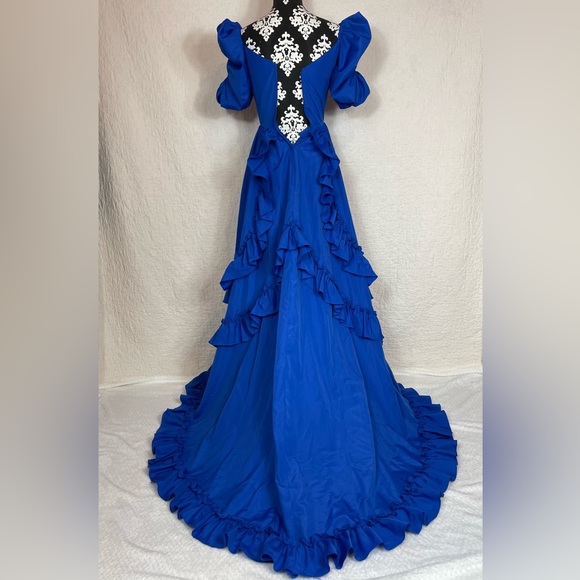 🔥Vintage ILGWU 1980s Blue Gown Ruffled Tiered Mermaid Dress Women Size 4 - Picture 6 of 17